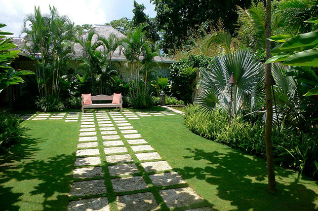 lined tiles in garden