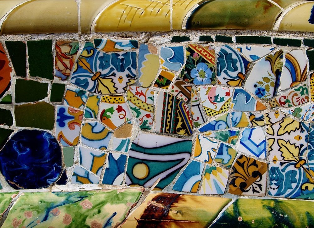 Catalan Modernism mosaic wall in Park Guell