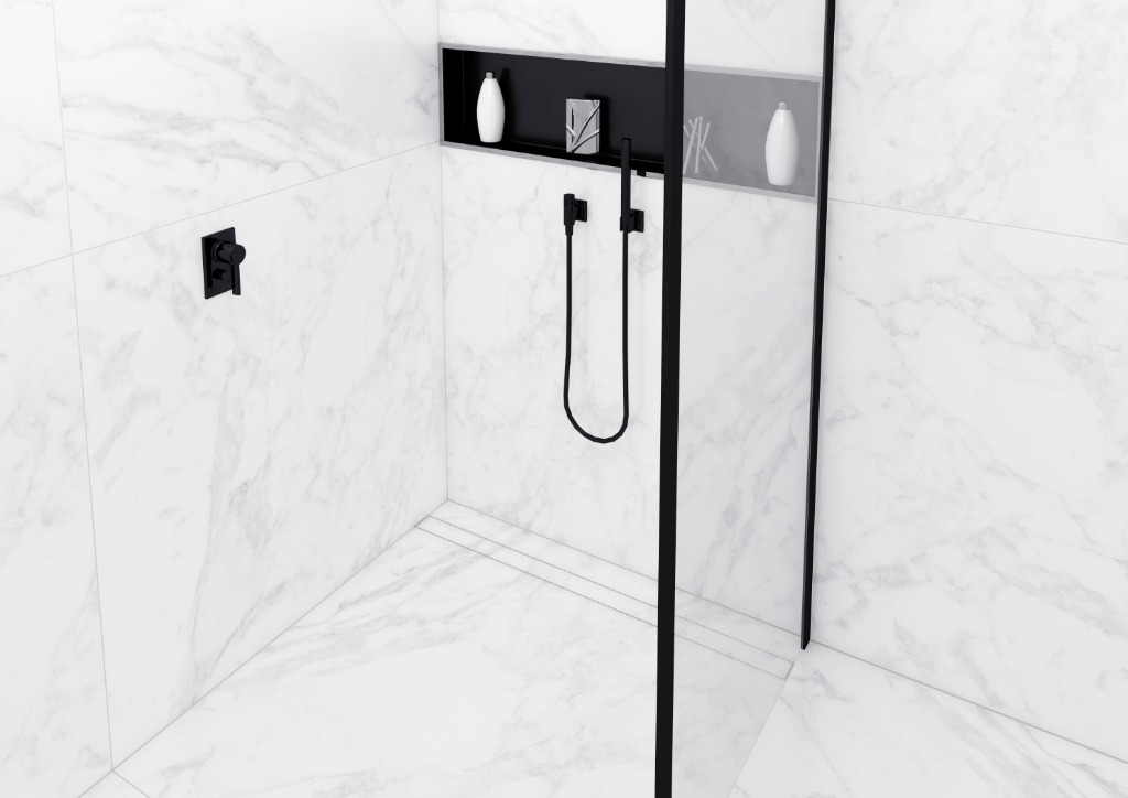 Modulo Stone – A frameless Easy Drain linear shower drain that is suitable for any thickness of a natural stone flooring.